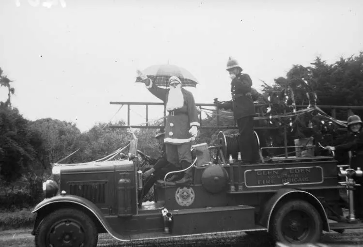 Santa on Glen Eden fire engine, 1957