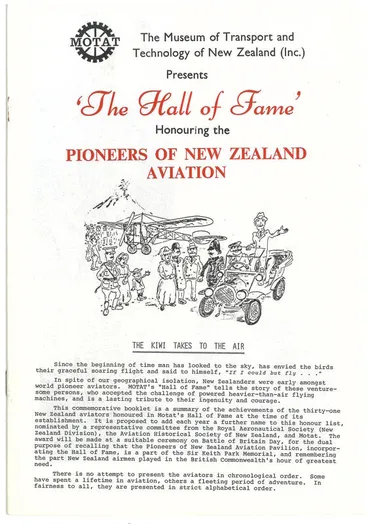 Image: The Museum of Transport and Technology of New Zealand (Inc.) presents 'The Hall of Fame' : honouring the pioneers of New Zealand Aviation