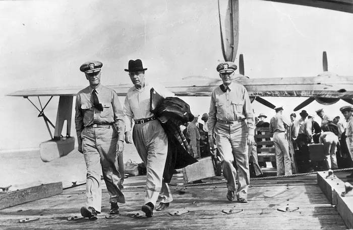 Peter Fraser at a naval air station near Pearl Harbour