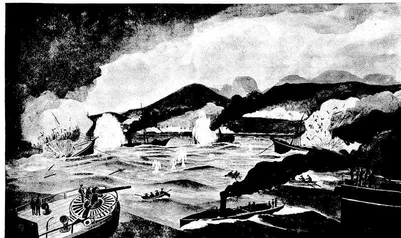 THE SINKING OF FOUR STEAMERS AT PORT ARTHUR BY JAPANESE TO BLOCK THE ENTRANCE.  Admiral Togo's report of the attempt on March. 27 to bottle up Port Arthur:—"When the four steamers laden with stones and explosives -were within three knots of the harbour mouth the forts and torpedoers opened a terrific fire, but the vesse.s and their escorts continued to advance, The steamer Chivo Mara anchored, blew up, and foundered towards Golden Hill. The Eukui Maru went further, intending to anchor, but was torpedoed to starboard and sank. The Yakibo Maru anchored to the left of the Fukui Maru, and sank herself. The Koneyama Maru passed between the Chiyo Maru and the Fukui Maru, in ths centre of the channel, but,was torpedoed and sank. The attempt was valiantly executed by the same volunteers as before under a, storm of shot and shell. Unfortunately, the space between the Yakibo Maru and Koneyama Maru allows of the passage of vessels. The torpedo boats. Aotaka and Bubame went a knot into the entrance of the harbour and had a fierce engagement with the Russian destroyers. The Japaiese losses were 13 killed and eight wounded.' (Otago Witness, 13 April 1904)