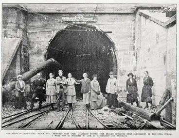 Image: Five miles of tunnelling, which will probably cost over a million pounds: the Bealey entrance from Canterbury to the tunnel. A work now in progress to link up Canterbury and Westland
