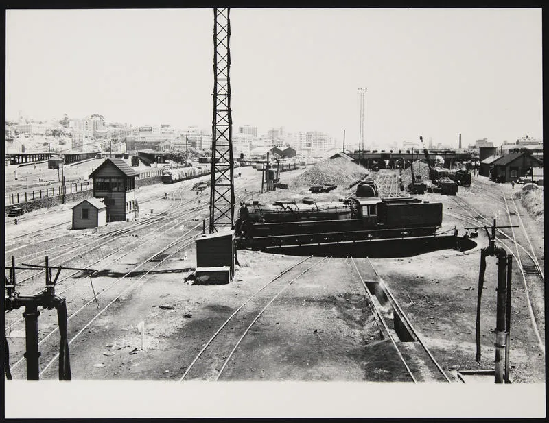 Steam locomotive on turntable, Auckland yard, 1953