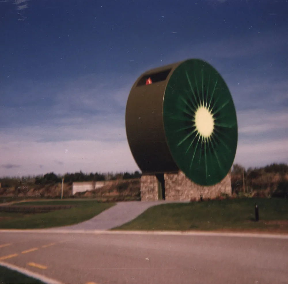 Giant kiwifruit slice at Kiwifruit Country, Te Puke