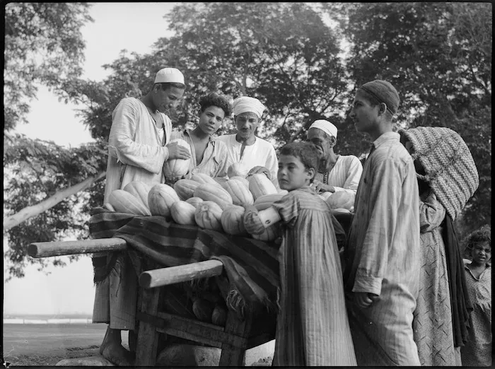 Locals with a cartload of melons on the Maadi to Cairo Road, Egypt - Photograph taken by George Kaye