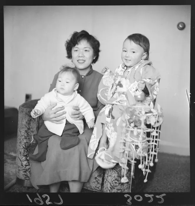 Japanese house wife Mrs Teen and her two children