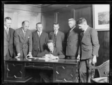 Image: Men monitoring a telephone call between Australia and New Zealand, Sydney, 26 November 1930