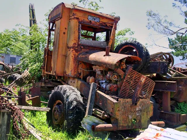 Old tractor, converted to a crane, Waikato, New Zealand