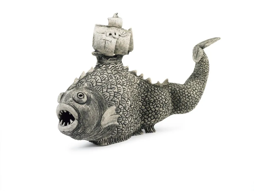 Monster fish with ship fin. From the group: Terrors of the sea. From series two: The trials and tribulations of the first voyage