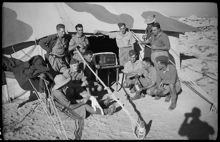 Troops listening in to the morning news, 1st Libyan Campaign