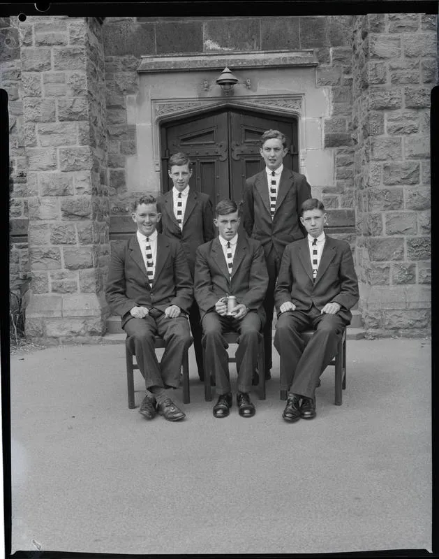 Film negative: Christ's College, boxing group of five