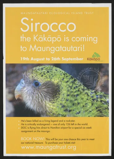 Image: Sirocco the kaakaapoo is coming to Maungatautari!