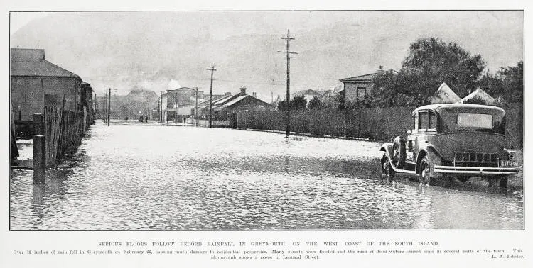 Serious floods follow record rainfall -in Greymouth, on the West coast of the South Island
