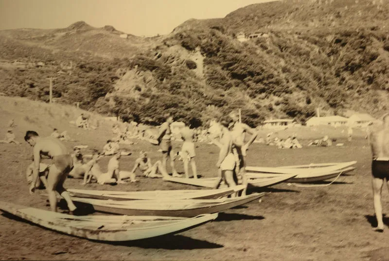 Photograph: Members of Piha Surf Lifesaving Club and surf skis