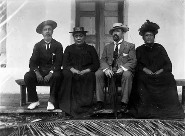 Image: Pa Ariki, Queen Makea, Hon C H Mills and Tinomana Ariki, Rarotonga - Photograph taken by G A Read