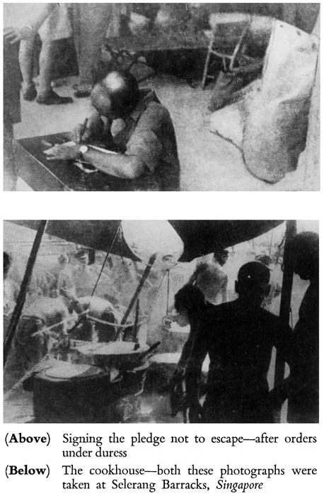 Black and white photograph of soldier writing and soldiers in the kitchen