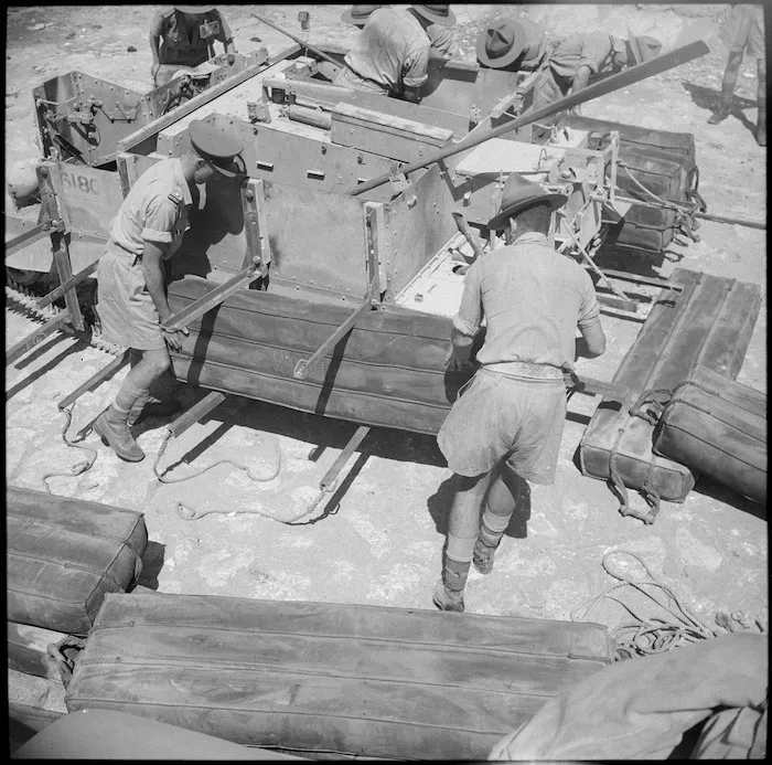 NZ Engineers experiment with amphibious bren carrier on the Nile at Maadi, Egypt - Photograph taken by George Bull