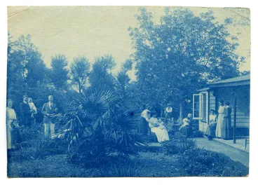 Image: Photograph, Black and White: Lovell-Smith family group in front garden at Westcote1912