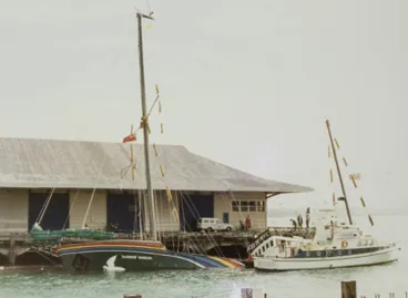 Image: The Rainbow Warrior, Marsden Wharf, Auckland, 1985