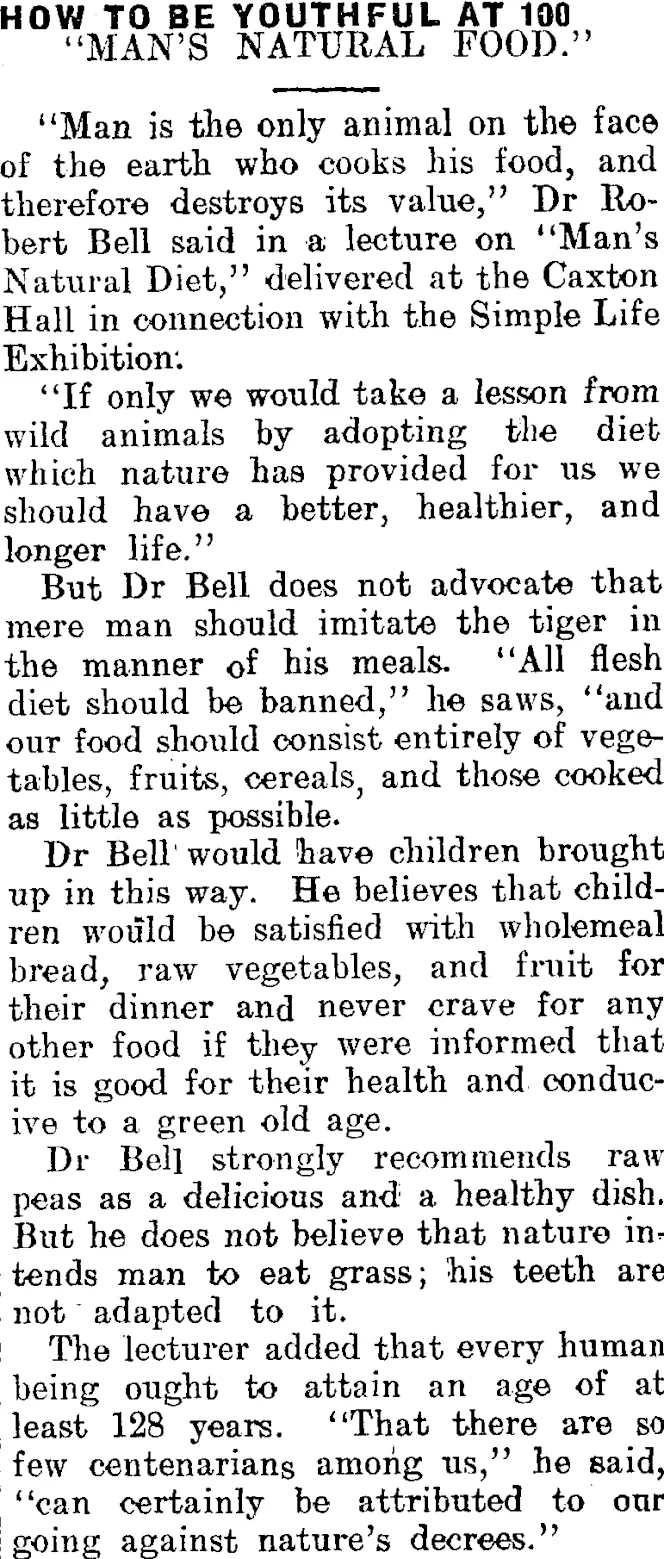 HOW TO BE YOUTHFUL AT 100. (Mataura Ensign 16-6-1911)