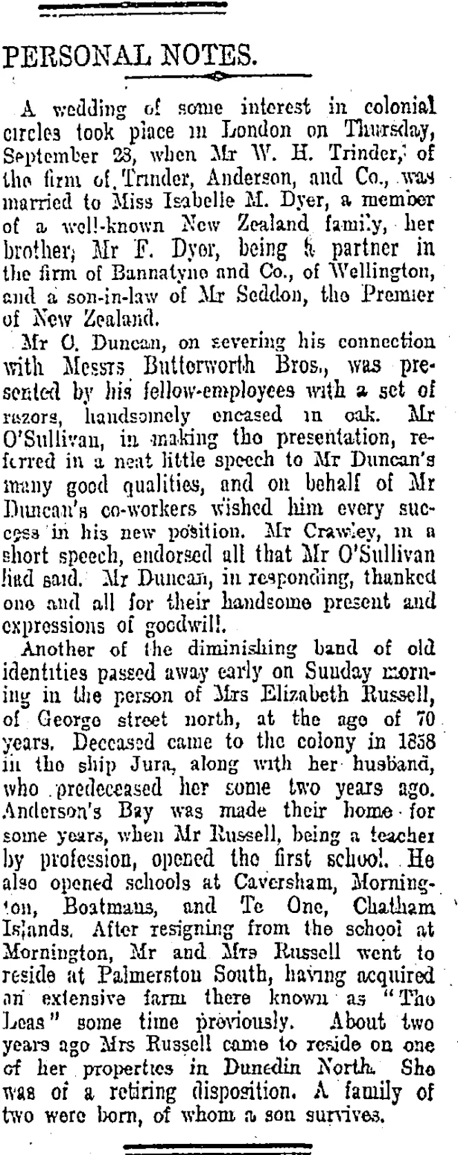 PERSONAL NOTES. (Otago Daily Times 4-11-1905)