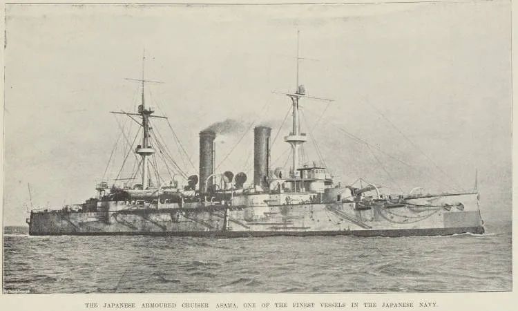 The Japanese armoured cruiser Asama, one of the finest vessels in the Japanese navy