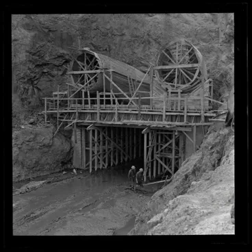 Image: Construction of the Christchurch - Lyttelton Road tunnel,1962.The road tunnel blowers.