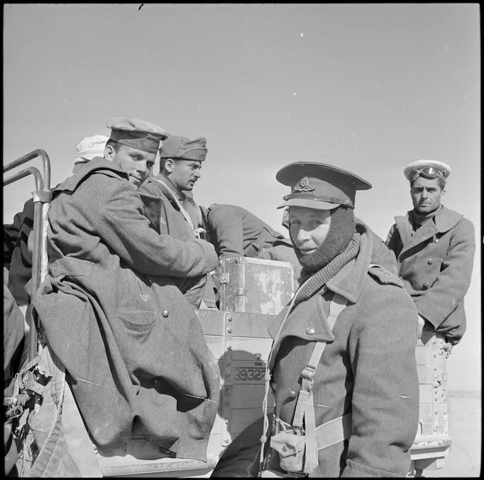 NZ officer searches Italian POWs, Western Desert