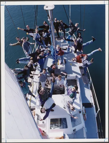 Image: New Zealand School of Dance students on board the yacht Deliverance, in Wellington Harbour