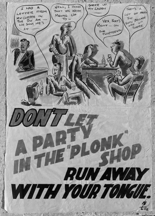 One of a series of security posters drawn by Nevile Lodge in World War II