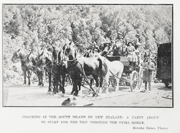 Image: Coaching in the South Island of New Zealand: a party about to start for the trip through the Otira Gorge
