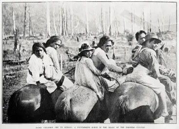 Image: Maori children off to school: a picturesque scene in the heart of the Urewera Country