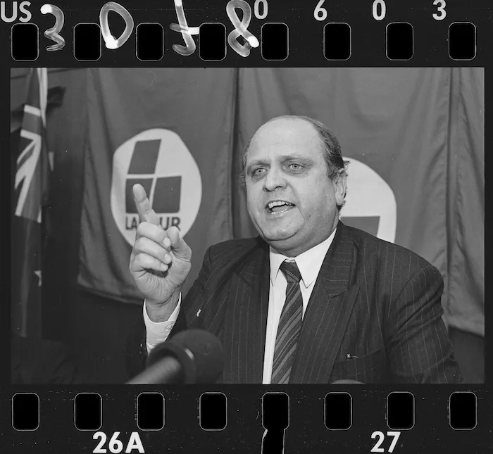 Mike Moore speaking at a Miramar electorate meeting - Photograph taken by Mark Round