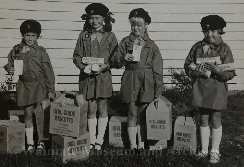 Girl Guides selling bisuits