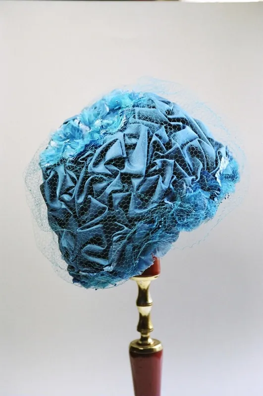 Blue Taffeta Hat with Netting