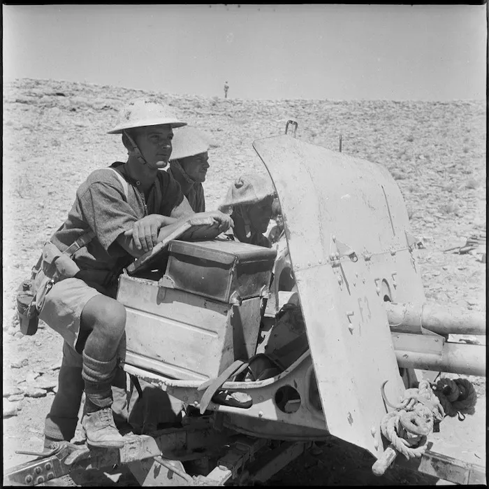 Anti tank gunners in action at Minqar Qaim, Egypt - Photograph taken by H Paton
