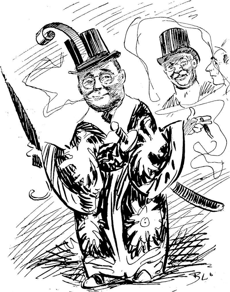 OUR JAPANESE CONSUL. The Harbour Deputy Chairman (on Jap. reception Day): "A little sprig of Heather to the Sunflower of Japan." (Observer, 08 July 1916)