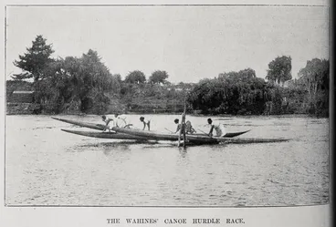 Image: The Wahines canoe hurdle race