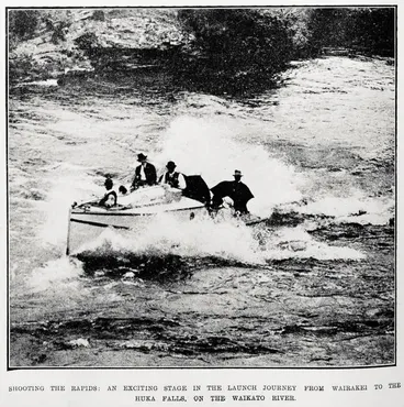 Image: Shooting the rapids: an exciting stage in the launch journey from Wairakei to the Huka falls, on the Waikato river