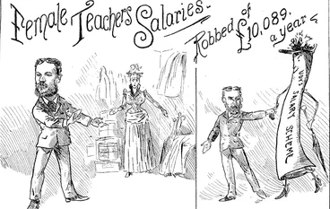 Image: M* Udy is promising to set everything1 right with  Mr:Muir says it is 'monstrous' that a lady teacher under the Board should only his new and improved salary scheme.  have 10s left to buy clothing for six months, after paying- board and expenses. (Observer, 29 August 1891)