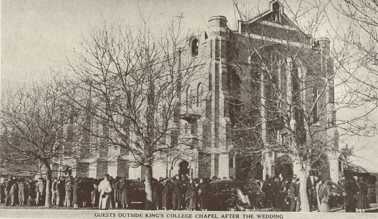 Guests outside King's College chapel after the wedding