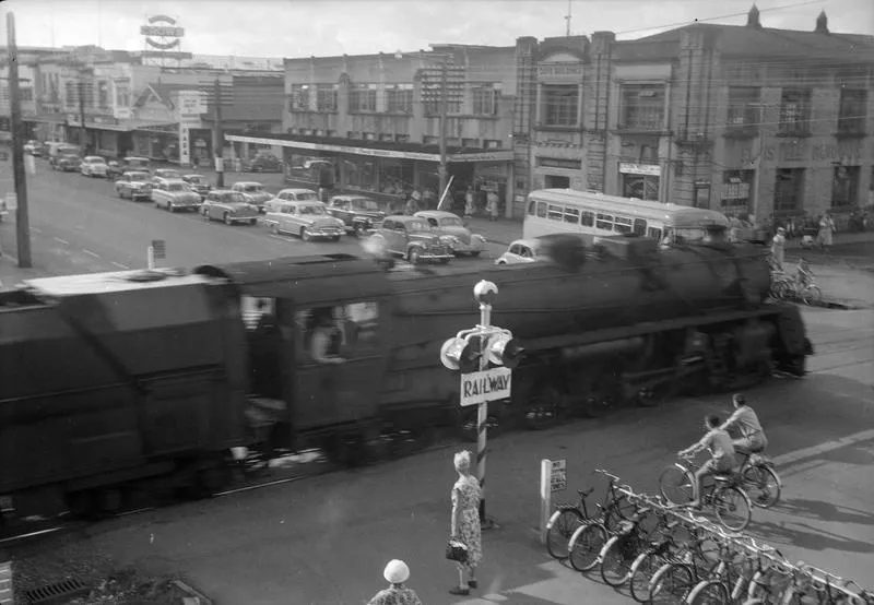 Express locomotive crossing Victoria Street