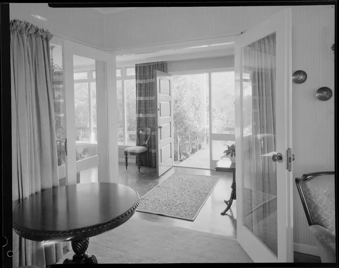 Entrance and hallway of Mrs Green's house, 31a Simla Crescent, Khandallah, Wellington