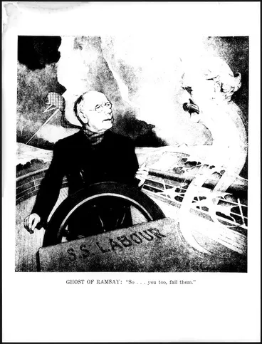 Image: Henderson, Andrew Kennaway 1879-1960 :Ghost of Ramsay - "So...you too, fail them." Fool's Carnival, 1949.