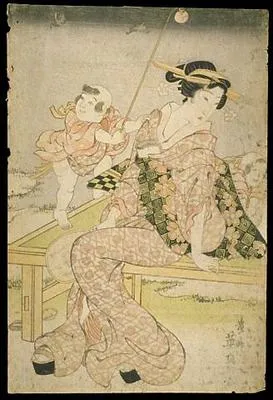 Woman seated on a bench with two children