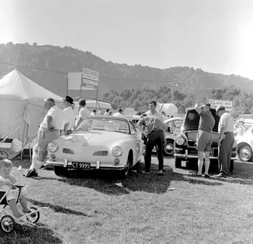 Image: A & P show; cars; Shelly Motors' stand; Volkswagen Karmann Ghia coupe