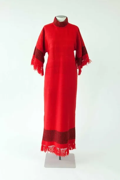 Wool dress with self yarn tassels