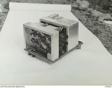 Image: LAE, NEW GUINEA. 1944-09-04. SECTIONISED FIELD STRENGTH MEASURING EQUIPMENT USED BY A SPECIAL FORCE OF C.S.I.R. (COUNCIL FOR SCIENTIFIC AND INDUSTRIAL RESEARCH) FROM NEW ZEALAND TO DETERMINE THE ..