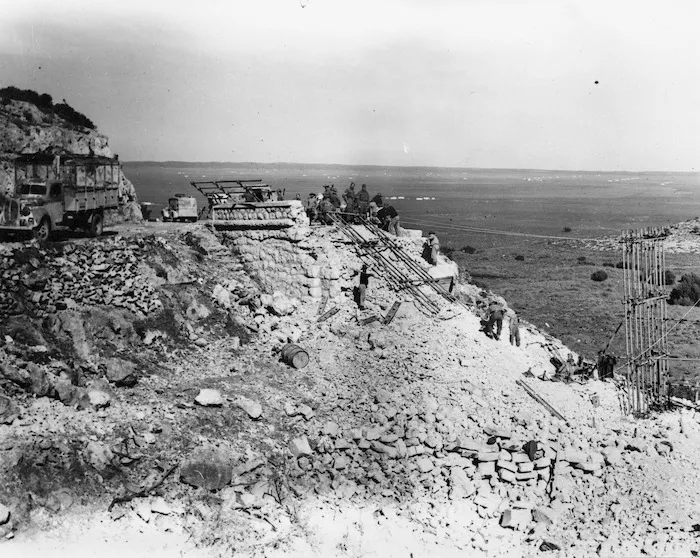 World War 2 engineers reconstructing a demolished bridge at Barce, Libya, after the Italian evacuation