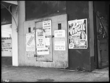 Image: Show posters on a small doorway, 1952