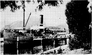 Image: TRANSPORTING. WOOL ON LAKE WAKATlPU.—Woolbales being, loaded on the t.s.s. Earnslaw for transportation ~to Queenstown,:en route to the world's wool/markets. (Evening Post, 14 March 1936)